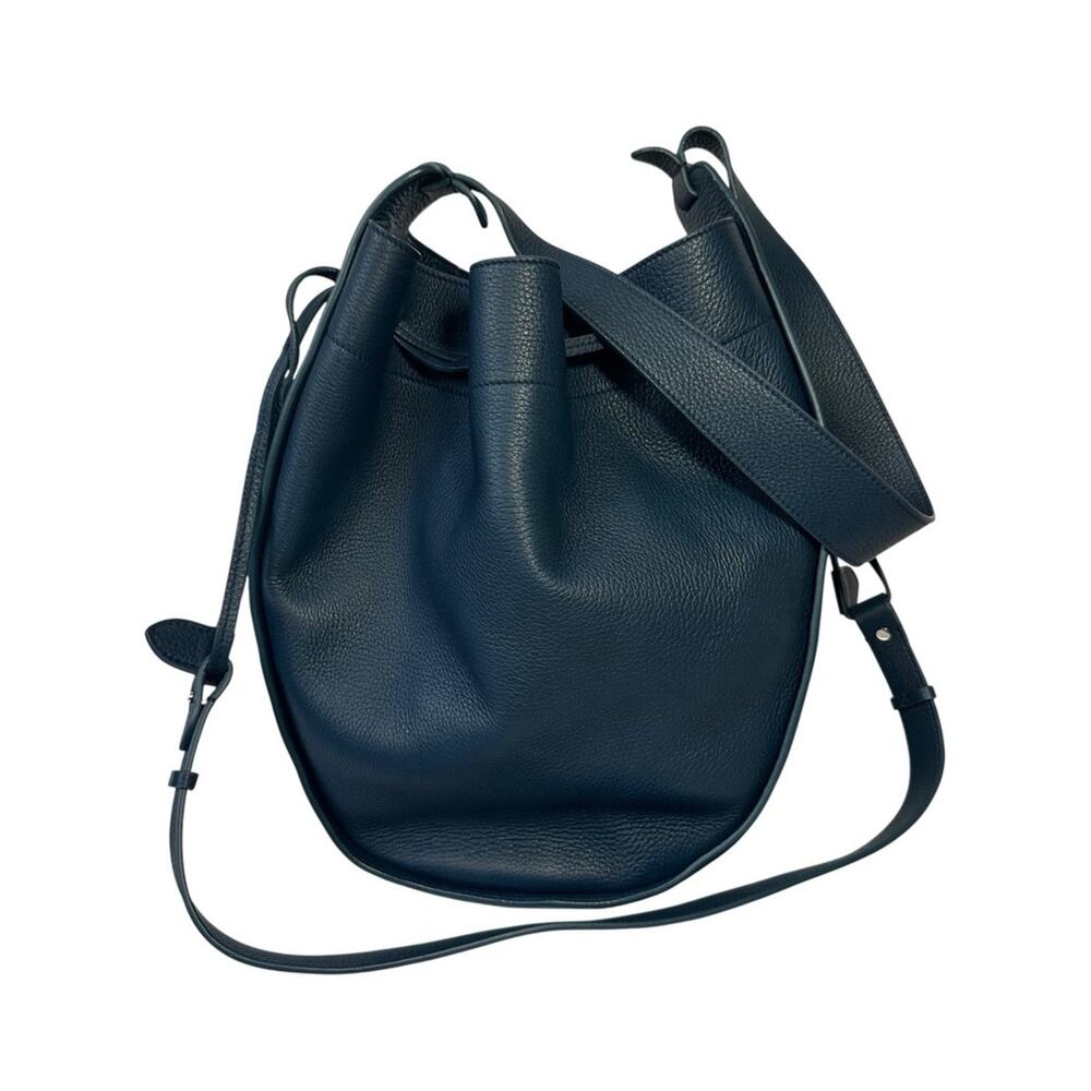 The Row XL Drawstring Hobo Shoulder Bag Marine Blue Pebbled Leather Bucket Bag